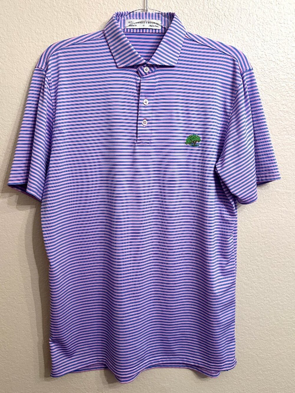 Holderness and Bourne Pink and Blue Stripe Polo Golf Club Logo
